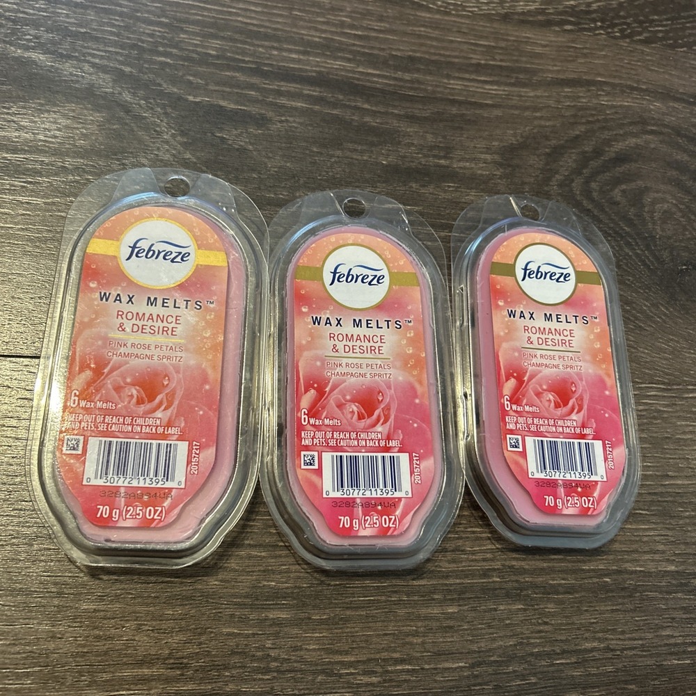3X Febreze Wax Melt Cubes Romance & Desire Pink Rose Champagne Spritz Fragrance